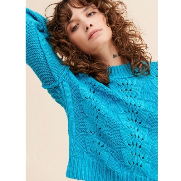 NEW Free People Bell Song Open Knit Pullover Sweater In Blue - Picture 1 of 9